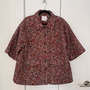 KIKA VARGAS Kelly Quilted Flower Print Jacket in Burgundy